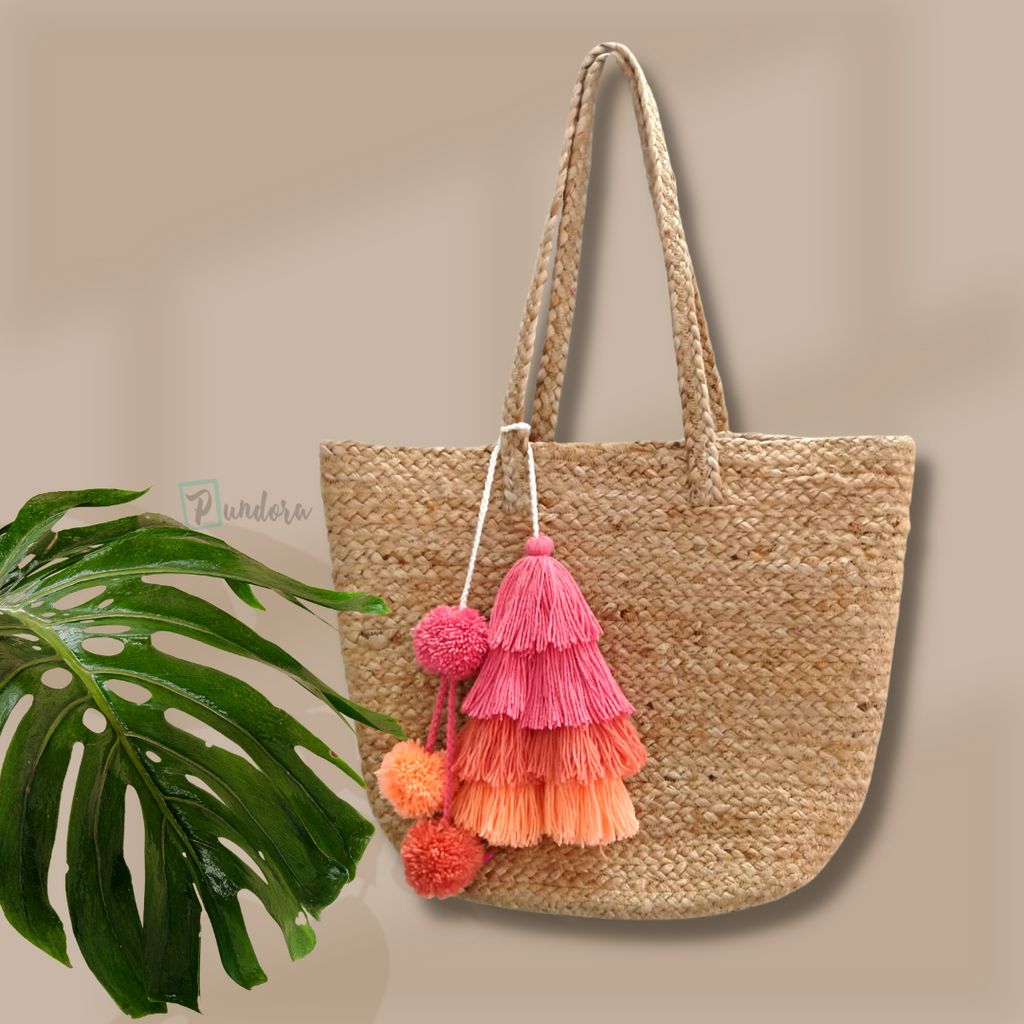 pink straw tote bag - summer tote bag with tassel!